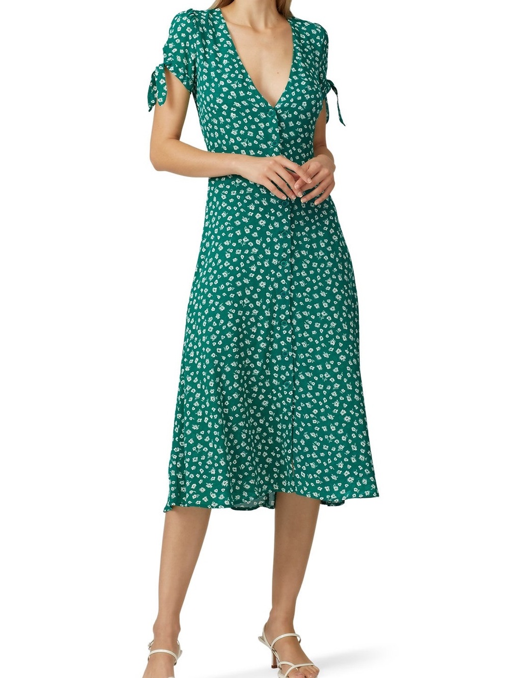 Reformation Green Floral Midi Dress
